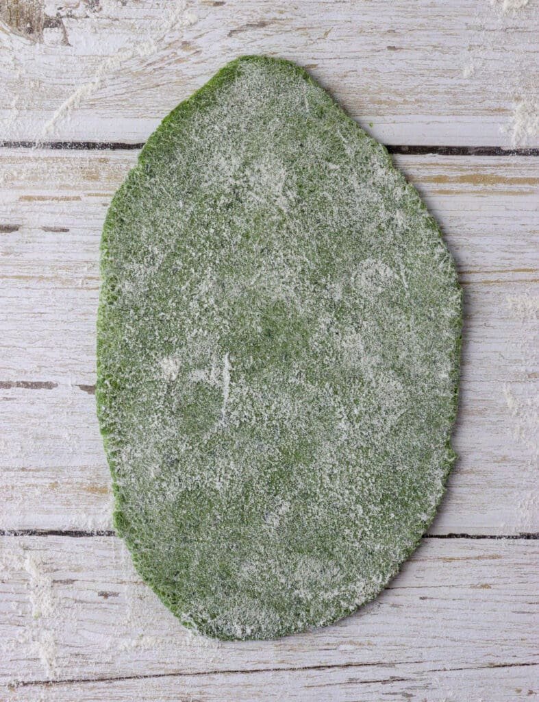 pasta dough rolled out enough to fit the first setting on the pasta maker machine