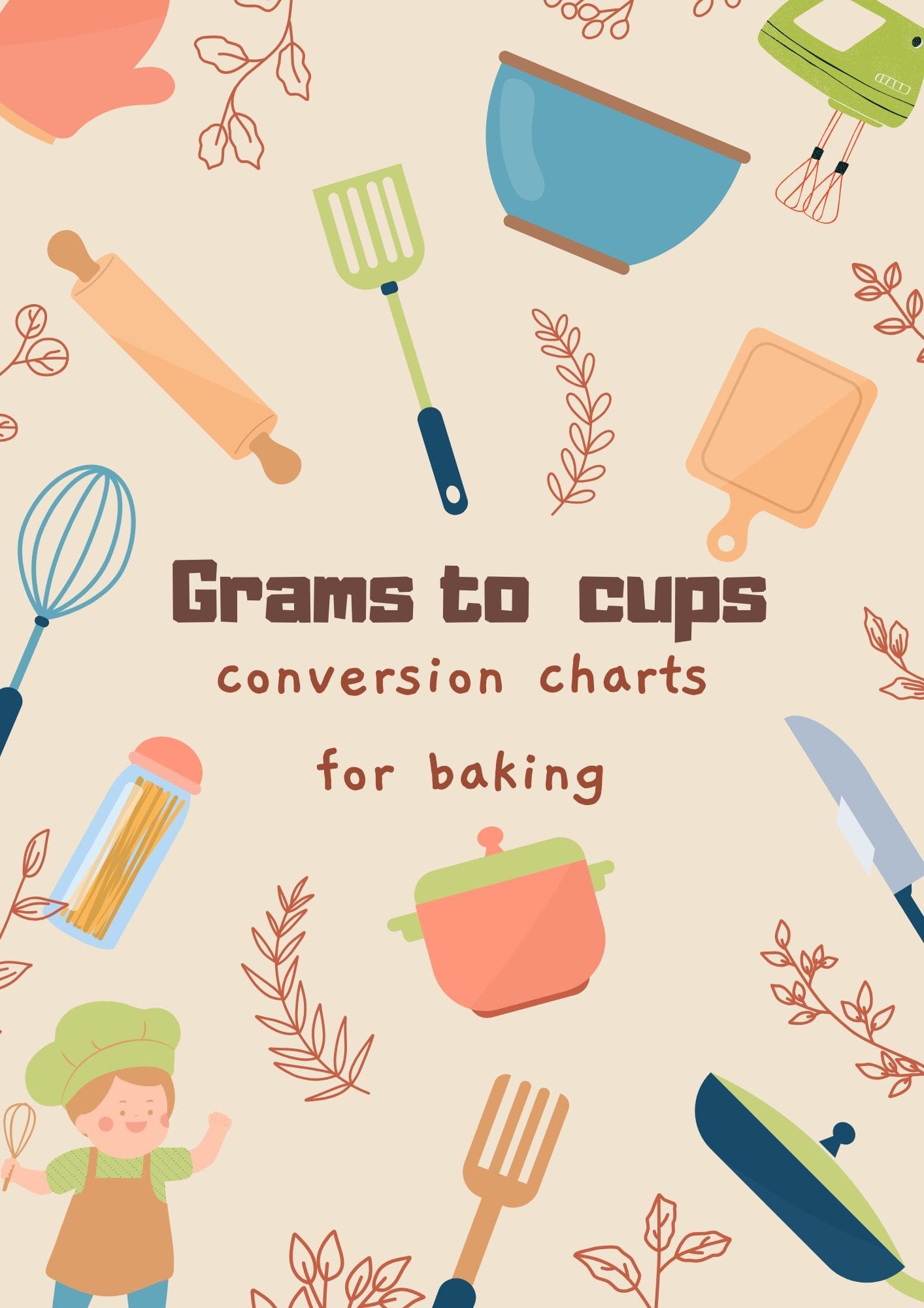 Grams to cups (US, metric and Australian) free printable conversion chars for baking