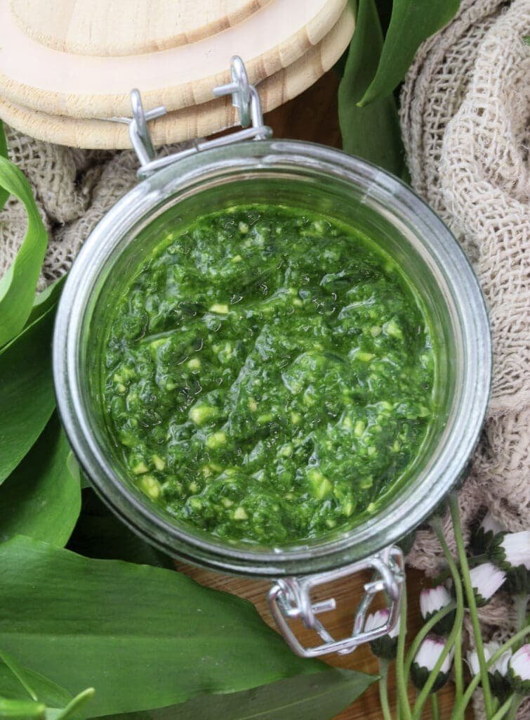 image of wild garlic pesto in a jar