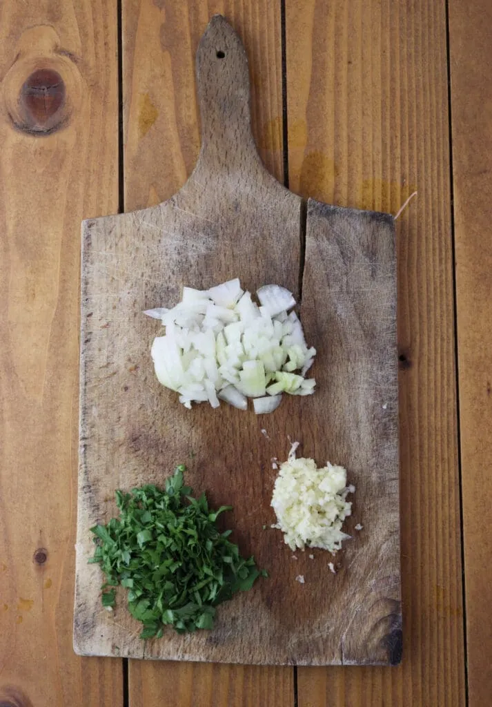 Chopped onion, garlic and parsley.