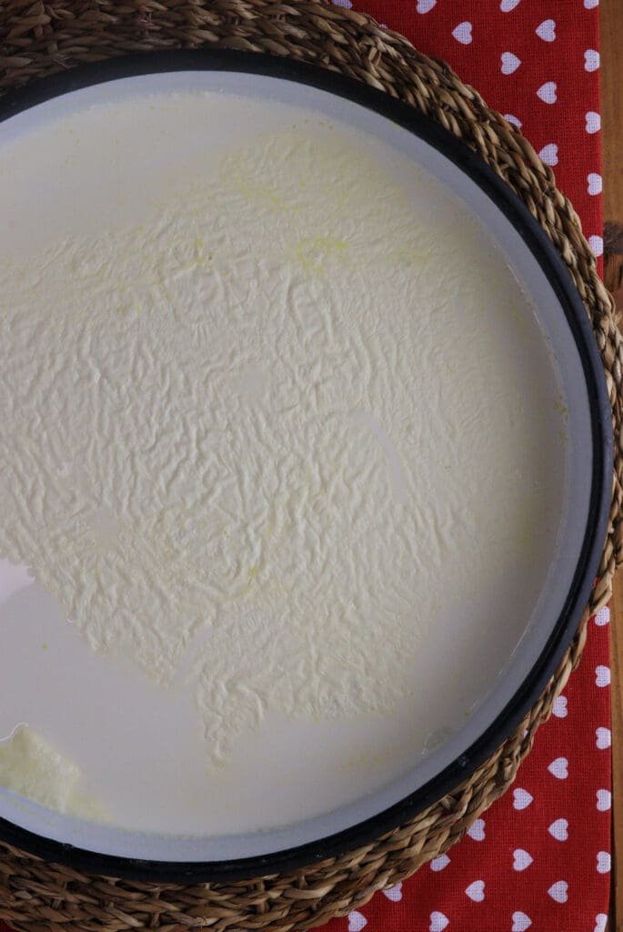 third kajmak layer formed on top of the milk 