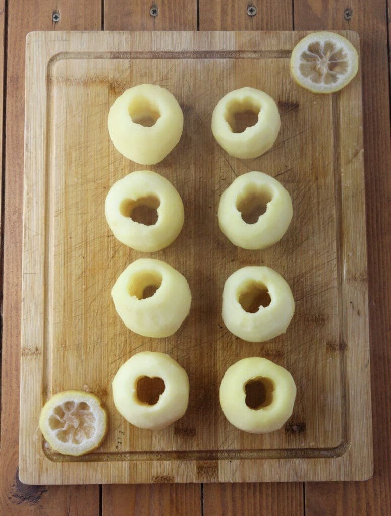 Apples cooling before being stuffed.