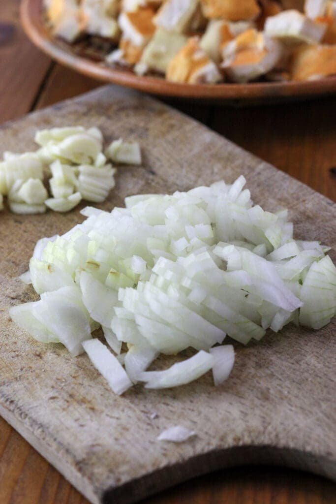 Sliced onion and garlic.