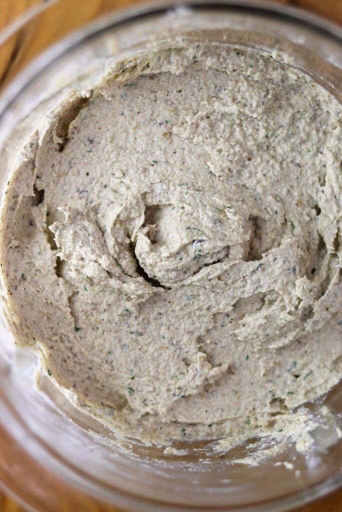 Top shot of the porcini mushroom walnut pate in a blender