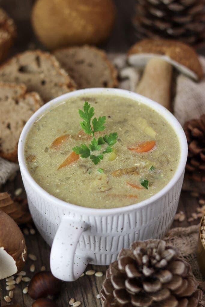 A delicious bowl of creamy porcini mushroom soup ready to be served
