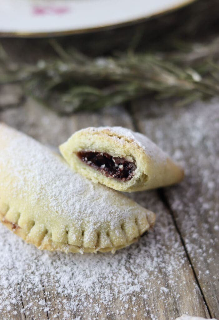 The juiciy inside of a delicious empanada cookie filled with homemade plum jam
