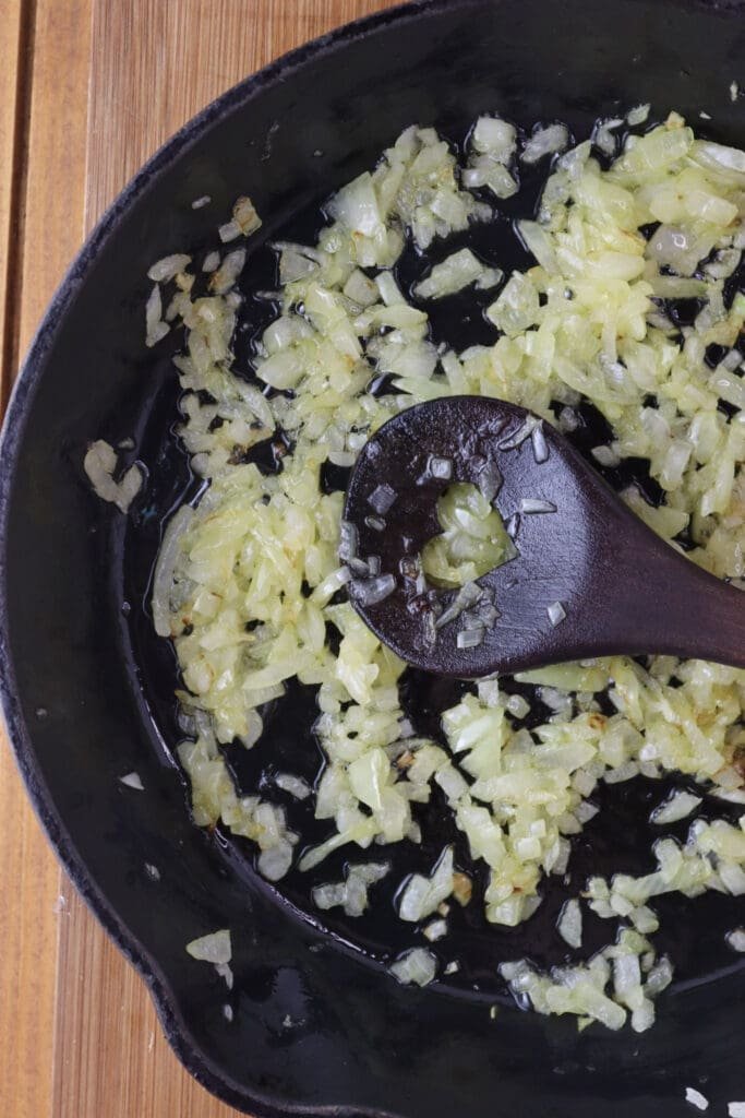 How to fry the onions before adding them to the filling.