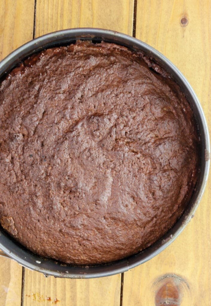 The cake when it came out of the oven, freshly baked, still turned upside down.