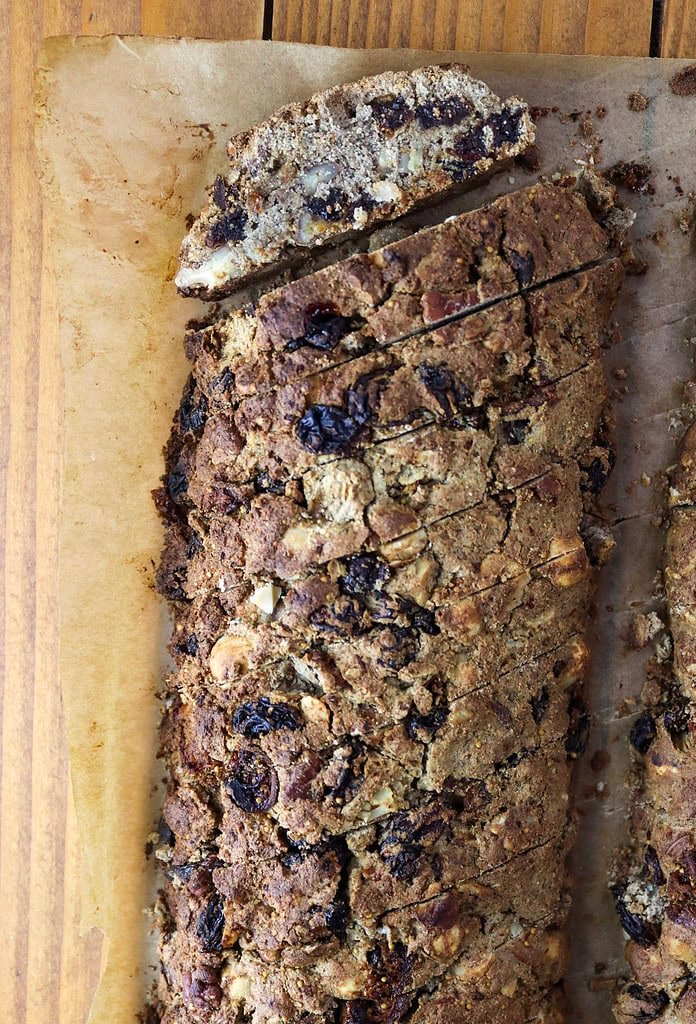 How to slice the biscotti dough log for a second roud of baking.