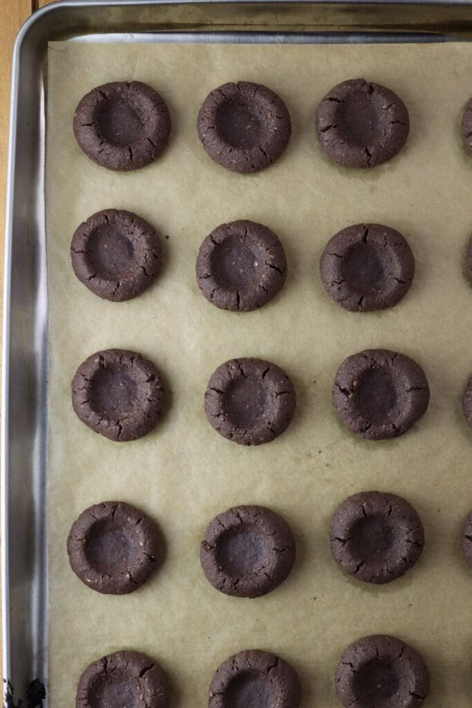 Freshly baked buckwheat thumprints that just came out of the oven.