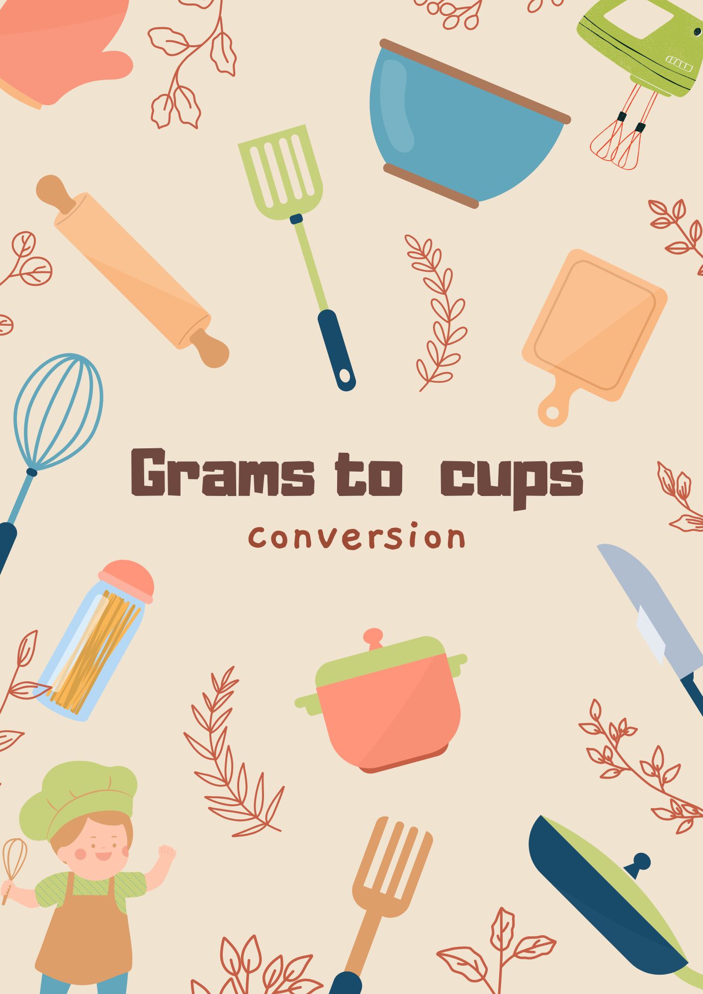 Grams to cups converter and free printable conversion charts (US, metric and Australian) for baking